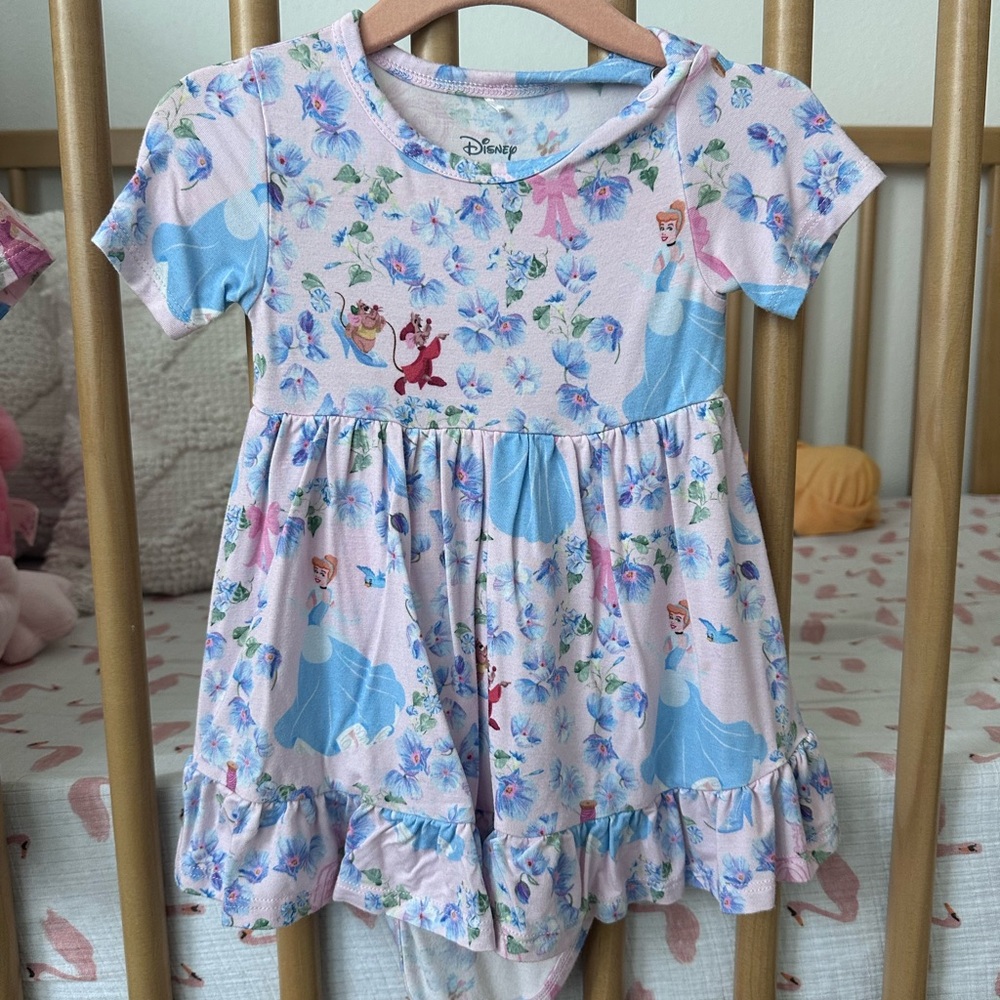 Posh Peanut Pink and Light Blue Disney Floral Ruffle Dress